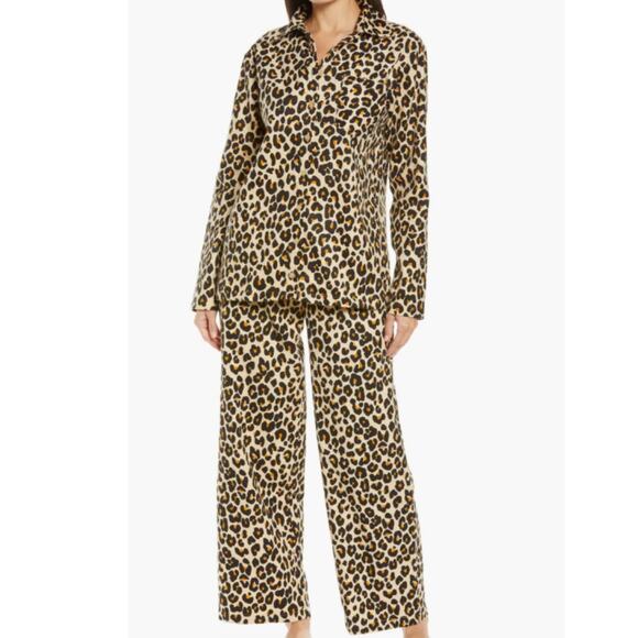 Nordst rom Family Flannel Patchwork Pajamas in Tan Shore Leopard Print NWT M - Picture 1 of 4